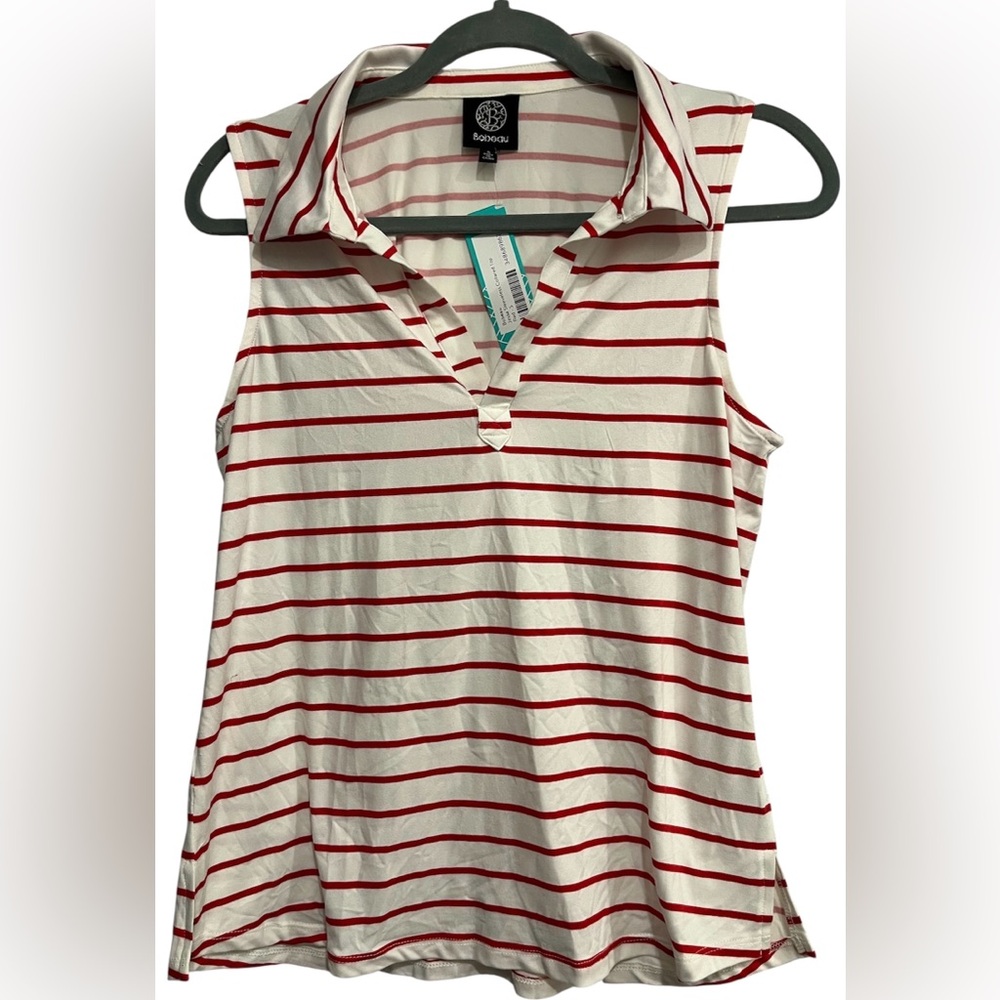 Bobeau Jessa Women's Red White Striped Top Sleeveless Vneck Tenniscore Sz S NWT